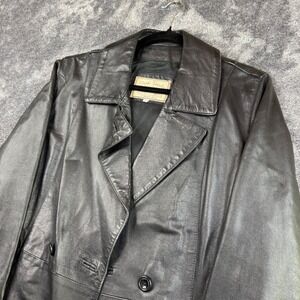 Vintage Ponte Vecchio Leather Trench Coat Women 42 Black Vera Pelle Italy